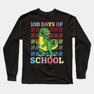 100 Days of School Colorful Dinosaur Graphic, Teacher , Educators, Kids School Celebration Long Sleeve T-Shirt
